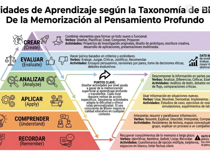 Actividades de Aprendizaje Diseñadas según los Niveles de la Taxonomía de Bloom |&nbsp;Infografía