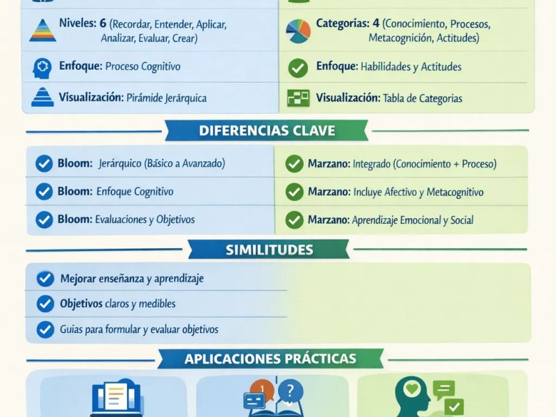 Bloom vs Marzano – Guía Comparativa para Docentes sobre Taxonomías&nbsp;Educativas