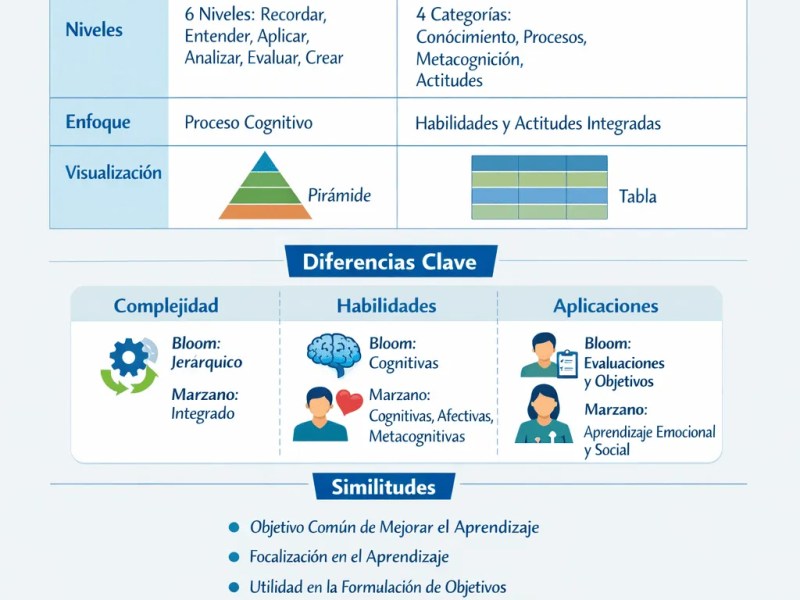 Guía Rápida – Diferencias y Complementariedad entre las Taxonomías de Bloom y Marzano para&nbsp;Educadores