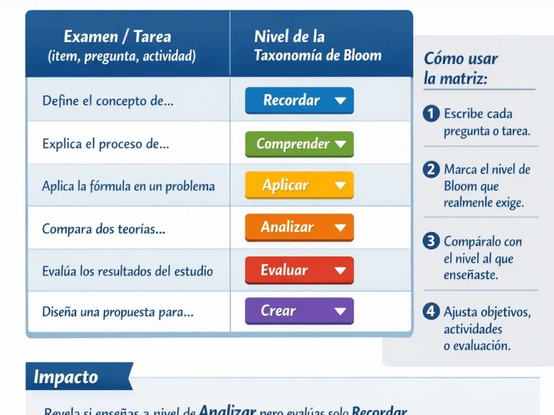 Matriz de Alineación Curricular Inversa – Herramienta para Conectar Enseñanza y Evaluación con la Taxonomía de&nbsp;Bloom